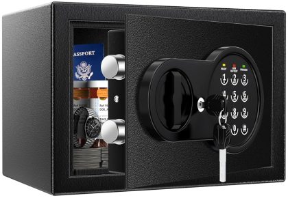 Safe Box with Fireproof Waterproof Bag, Home Safe with Keys & Pass Code & Wall Mount Kits, Money Safe with Smart Alert System for Money, Jewelry, and Documents, 0.5 Cu ft