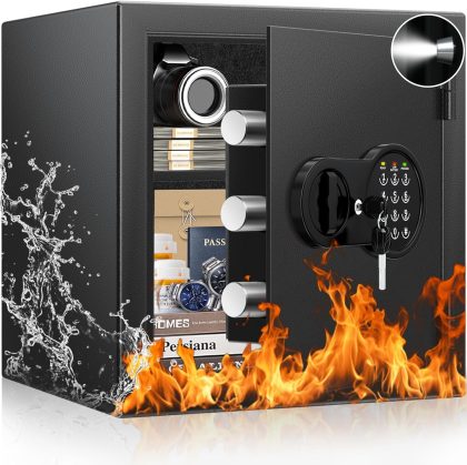 1.7 Cuft Fireproof Safe Box, 35-Min Fire Resistant Home Safe with Digital Keypad & Spare Keys, Smart Alarm, Silent Mode, Fireproof Waterproof Security Safe with Removable Shelf
