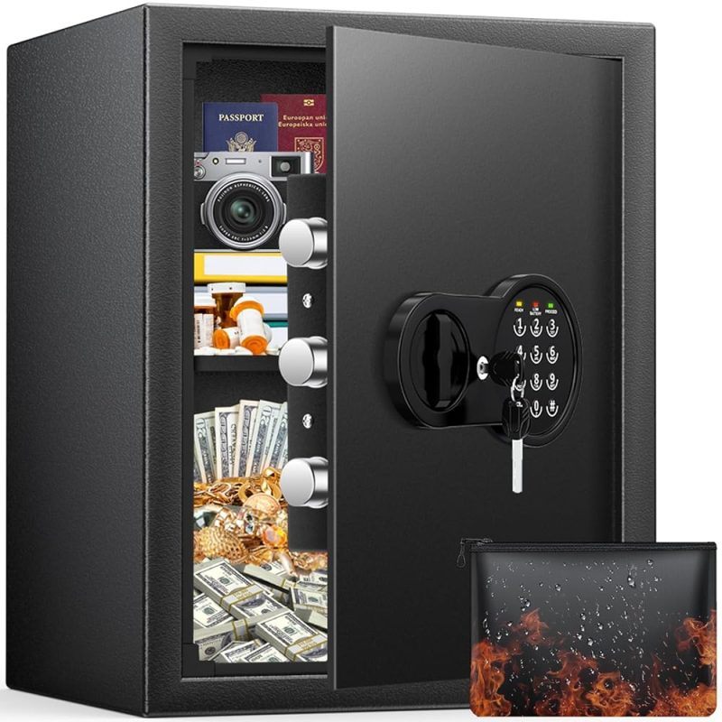 17.55” Tall Fireproof Safe Box, 3.2 Cuft Home Safe with Keys & Pass ...