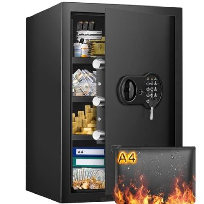 23.62'' Tall Extra Large Home Safe Box, Safe with Fireproof Waterproof Document Bag, Digital Keypad and 3 Removable Steel Shelves, Security Box for Money Medicines Jewelry Valuables
