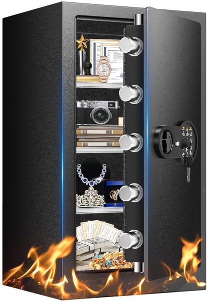 35Min Fireproof Safe, 7.5 Cubic Feet Home Safe Box with 3-Removable Shelf, Fire Safe with Digital Keypad, Smart Alarm and Silent Mode, Fire Proof Safe for Home Documents and Office