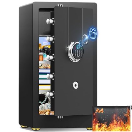 8.1 Cuft Extra Large Biometric Safe for Home Use Fire and Water Proof, Heavy Duty Fingerprint Safe Security Box with [Hidden Lock Box], Fireproof Safes for Home Business Office USE